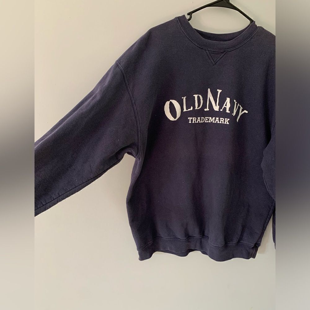 VTG Old Navy Comfy Pullover Crewneck Sweatshirt Navy Blue White Size XL - Picture 4 of 7